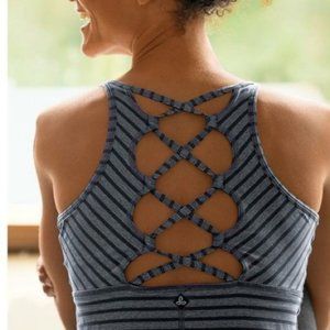 Prana Womens Small Filament Strappy Tank Top Gray and Black Stripe Built in Bra